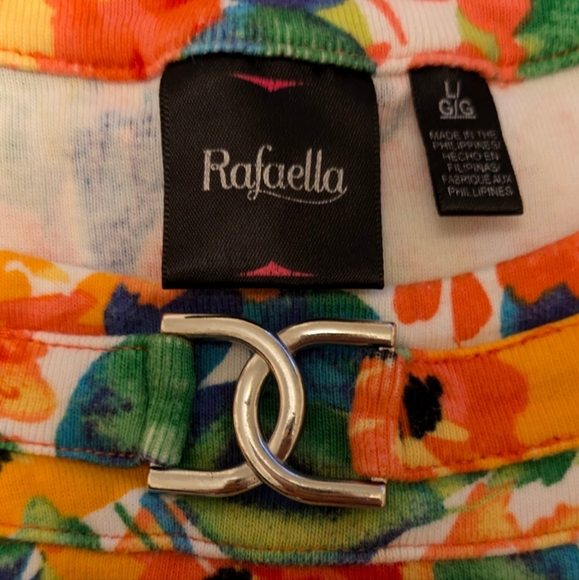 Rafaella Bright Vibrant Cotton Floral Top with Metal Embellishment Orange Red, L - Picture 4 of 8